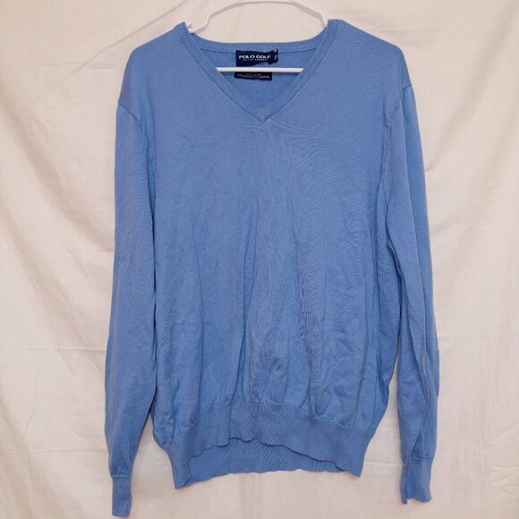 Men's Polo Ralph Lauren Golf Blue Long Sleeve V Neck Cotton Sweater size XL - Picture 1 of 6